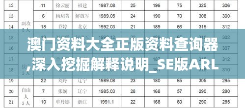 澳門資料大全正版資料查詢器,深入挖掘解釋說明_SE版ARL39.312