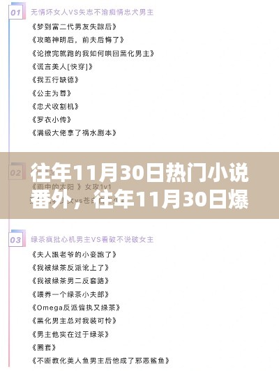 小紅書獨家揭秘，往年11月30日爆款小說番外揭秘大放送！