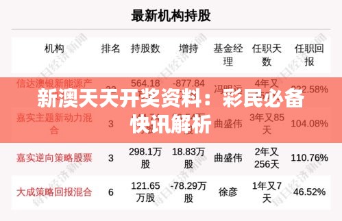 新澳天天開(kāi)獎(jiǎng)資料：彩民必備快訊解析