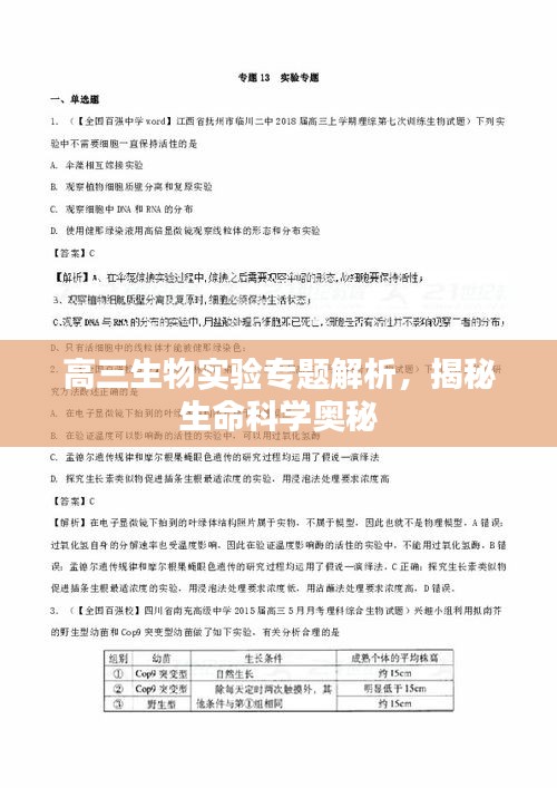 高三生物實驗專題解析，揭秘生命科學(xué)奧秘