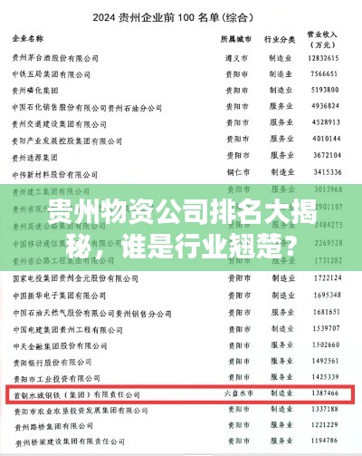 貴州物資公司排名大揭秘，誰是行業翹楚？