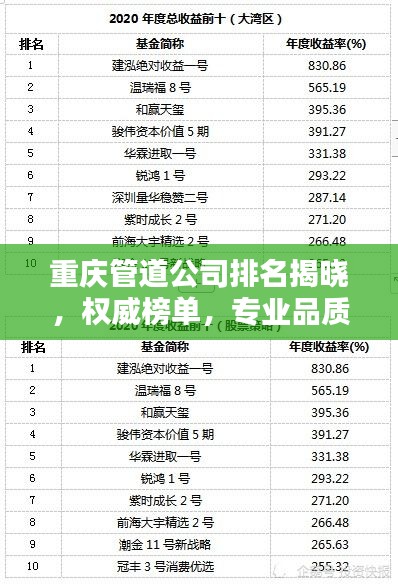 重慶管道公司排名揭曉，權威榜單，專業品質，值得信賴！