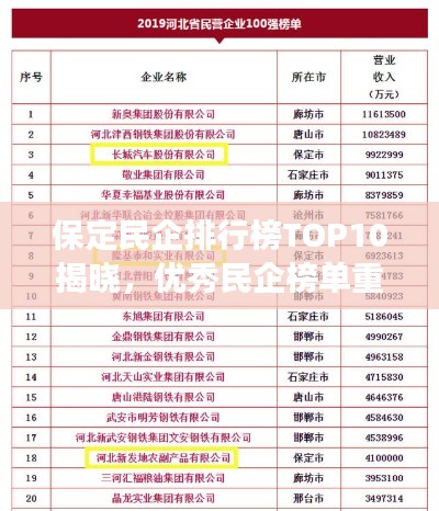 保定民企排行榜TOP10揭曉，優(yōu)秀民企榜單重磅出爐！