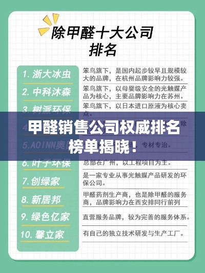 甲醛銷售公司權威排名榜單揭曉！