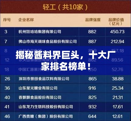 揭秘醬料界巨頭，十大廠家排名榜單！