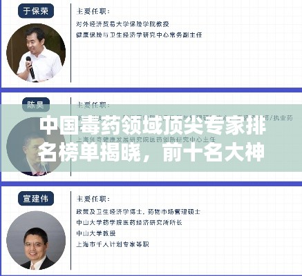 中國(guó)毒藥領(lǐng)域頂尖專家排名榜單揭曉，前十名大神風(fēng)采展示